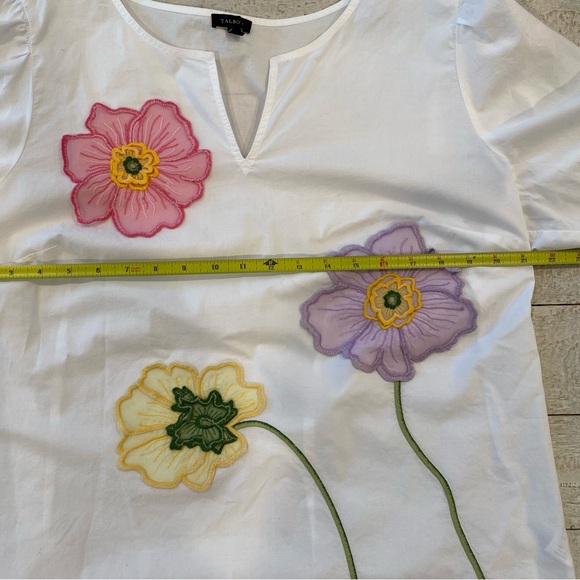 Talbots white cotton popover blouse floral embroidery appliqué coastal beach XL - Picture 7 of 11